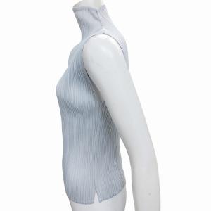 PLEATS PLEASE ISSEY MIYAKE 美品 イッセイミヤケ プリーツ ノースリーブカットソー ハイネック トップス グレー 3 0628 IBO41