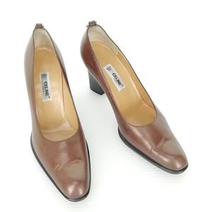 CELINE ハイヒール レザー パンプス ラウンドポインテッドトゥ ホースビット 金具 37 ブラウン系 IBO41