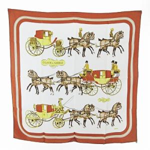 カレ90 COACH＆SADDLE スカーフ シルク 馬車 馬柄 総柄 アニマル 茶 1006