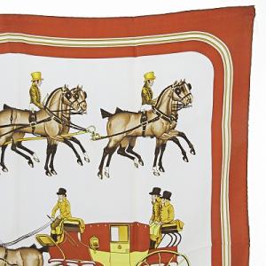 HERMES カレ90 COACH＆SADDLE スカーフ シルク 馬車 馬柄 総柄 アニマル 茶 1006