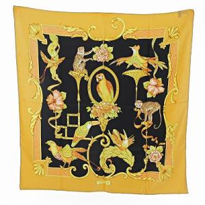 Salvatore Ferragamo 大判 スカーフ シルク 総柄 アニマル バード柄 鳥柄 花柄 ベージュ系 国内正規品 1009