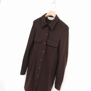 Max Mara 白タグ ウール ロング丈 シャツ ブラウス トップス 長袖 38 ダークブラウン