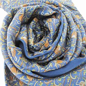 Salvatore Ferragamo 美品 カシミヤ×シルク マフラー ストール 肩掛け スカーフ柄 フリンジ ネイビー 紺 1006