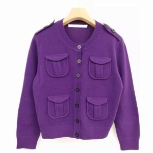 カシミヤ混 ウール ニット カーディガン トップス 長袖 S パープル