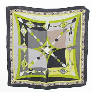 シルク スカーフ ポケットチーフ 総柄 プッチ柄 黒 グリーン系 1009