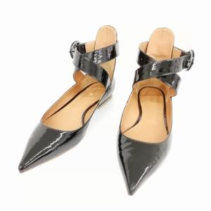 PIPPICHIC アンクルストラップ フラット パンプス ポインテッドトゥ パテント エナメル 36 ブラック