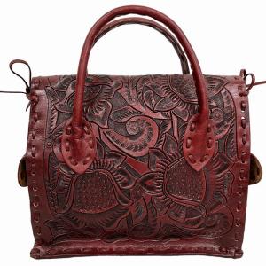 CARVING TRIBES ハンドバッグ トートバッグ レザー 型押し 花柄 赤 レッド系 1223