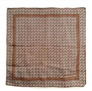 ヴィンテージ トロッター 小判 シルク スカーフ ポケットチーフ 47cm×47cm ブラウン AA