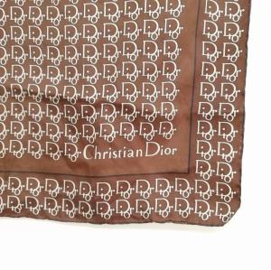 Christian Dior ヴィンテージ トロッター 小判 シルク スカーフ ポケットチーフ 47cm×47cm ブラウン AA