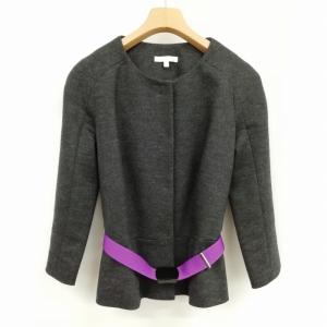 PAULE KA 美品 スーツ セットアップ ノーカラー ジャケット 膝丈 スカート 36 チャコール