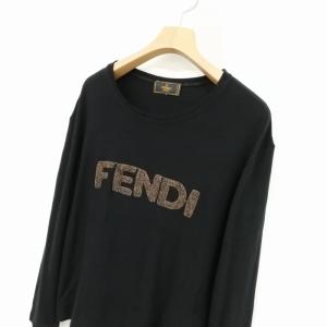 FENDI maglia パイル 刺繍 ロゴ ロングスリーブ カットソー Tシャツ ヴィンテージ 長袖 ブラック