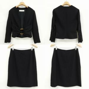 VALENTINO スーツ セットアップ 金具 モチーフ ノーカラー ジャケット 膝丈 スカート ヴィンテージ 10 ブラック