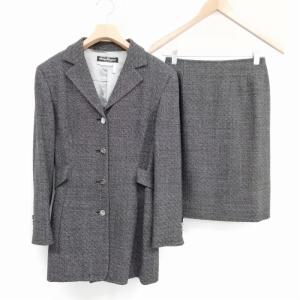 Salvatore Ferragamo ツイード スカート スーツ セットアップ ロゴ メタルボタン 美品 42 ブラック系