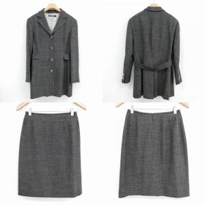Salvatore Ferragamo ツイード スカート スーツ セットアップ ロゴ メタルボタン 美品 42 ブラック系