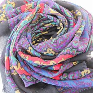 CELINE 大判ストール マフラー 総柄 ペイズリー ウール 黒 マルチカラー 1206