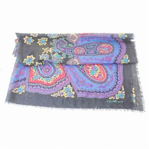 CELINE 大判ストール マフラー 総柄 ペイズリー ウール 黒 マルチカラー 1206