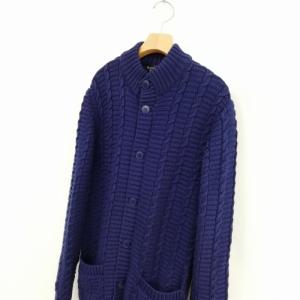 agnes b. 2018 美品 ウール ケーブル ニット カーディガン スタンドカラー フランス製 1 ネイビー