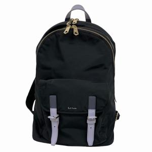 リュックサック ロゴジャガードショルダー ナイロン レザー ブラック