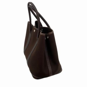 HERMES ガーデンパーティPM H刻印 トワルオフィシエ レザー トートバッグ ハンドバッグ ダークブラウン