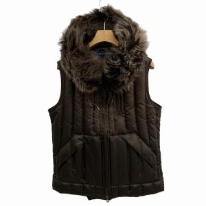 ダウンベスト ジャケット ダブルジップ フーディー ファー取外し可 国内正規 茶 ブラウン L 1119