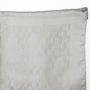 HERMES 美品 プチカレ40 スカーフ ポケットチーフ H柄 シルク グレー 1207
