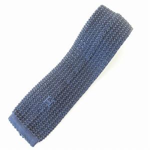 美品 ニット ネクタイ ニットタイ ロゴ刺繍 シルク ネイビー 紺 1208