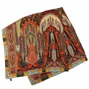 ETRO ウール シルク混 ストール 大判 ペイズリー柄 総柄 138×136 オレンジ 緑 マルチカラー 1112