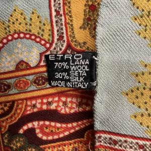 ETRO ウール シルク混 ストール 大判 ペイズリー柄 総柄 138×136 オレンジ 緑 マルチカラー 1112