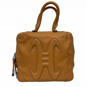 ハンドバッグ ミニボストン 手提げ 型押し レザー キャメル 1112