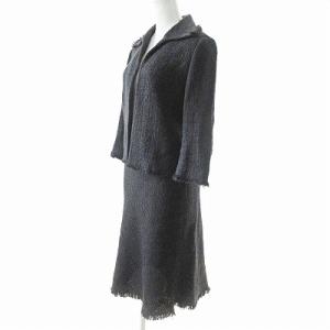 EPOCA セットアップ スカート スーツ ツイード フリンジ シルク混 黒 40 1204