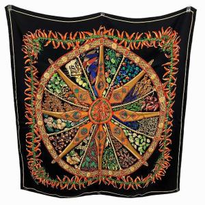 カレ90 AUX PAYS DES EPICES スパイスの土地で スカーフ シルク ブラック