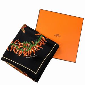 HERMES カレ90 AUX PAYS DES EPICES スパイスの土地で スカーフ シルク ブラック