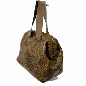 JURGEN LEHL ハンドバッグ 口金バッグ ゴートレザー 編み込み ブラウン