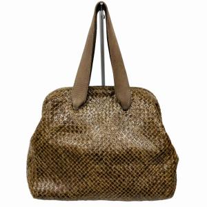 JURGEN LEHL ハンドバッグ 口金バッグ ゴートレザー 編み込み ブラウン