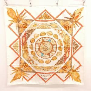 カレ90 ROCAILLE ロカイユ 貝殻 スカーフ シルク オフホワイト系