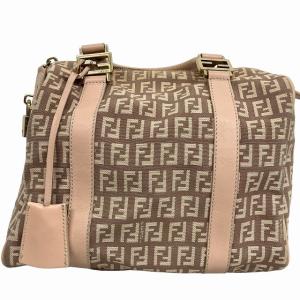 FENDI 8BL068 ズッキーノ ミニボストンバッグ ハンドバッグ 総柄 キャンバス レザー ピンク系 1223