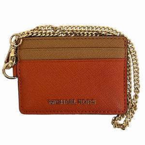 タグ付き カードケース カードホルダー 定期入れ 収納 薄型 チェーン付き 32F4GTVD5T オレンジ ブラウン系 1230