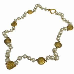 CHANEL ヴィンテージ コイン フェイク パール ネックレス ホワイト