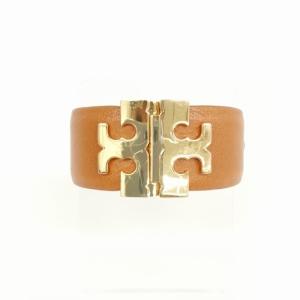 TORY BURCH レザー ブレスレット ロゴ 金具 モチーフ ブラウン ゴールド