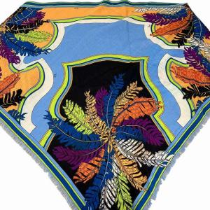 Emilio Pucci 三角 ストール スカーフ 葉っぱ リーフ柄 イタリア製 水色 紫 オレンジ マルチカラー 0218