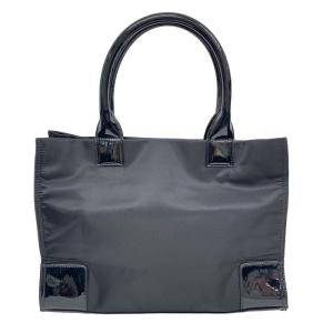 TORY BURCH エラ ELLA TOTE トートバッグ ハンドバッグ ナイロン パテント 幅34cm A4収納可 黒 ブラック