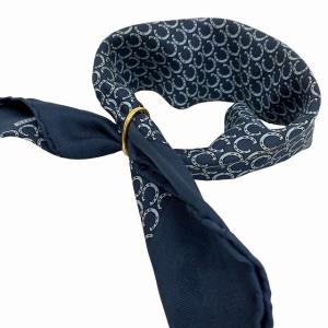 HERMES リング付き スカーフ チョーカー 総柄 紺 ネイビー