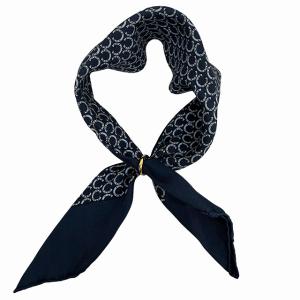 HERMES リング付き スカーフ チョーカー 総柄 紺 ネイビー