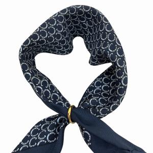 HERMES リング付き スカーフ チョーカー 総柄 紺 ネイビー
