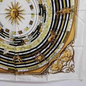 HERMES カレ90 DIES ET HORE 占星術 スカーフ 十二星座 シルク フランス製 ブラック イエロー ホワイト