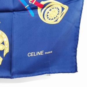 CELINE 大判スカーフ ストール チェーン ストラップ シフォン シルク イタリア製 ネイビー