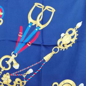 CELINE 大判スカーフ ストール チェーン ストラップ シフォン シルク イタリア製 ネイビー