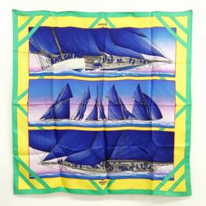 カレ90 RAFALES 疾風 シルク スカーフ 大判 グリーン ブルー