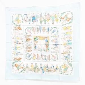 カレ90 COSTUMES CIVILS ACTUELS 現代市民の服装 スカーフ シルク ブルー ホワイト マルチカラー