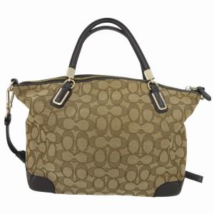 COACH シグネチャー 2WAY ショルダーバッグ ハンドバッグ トート ロゴ金具 レザー切替 ベージュ F1493 33737